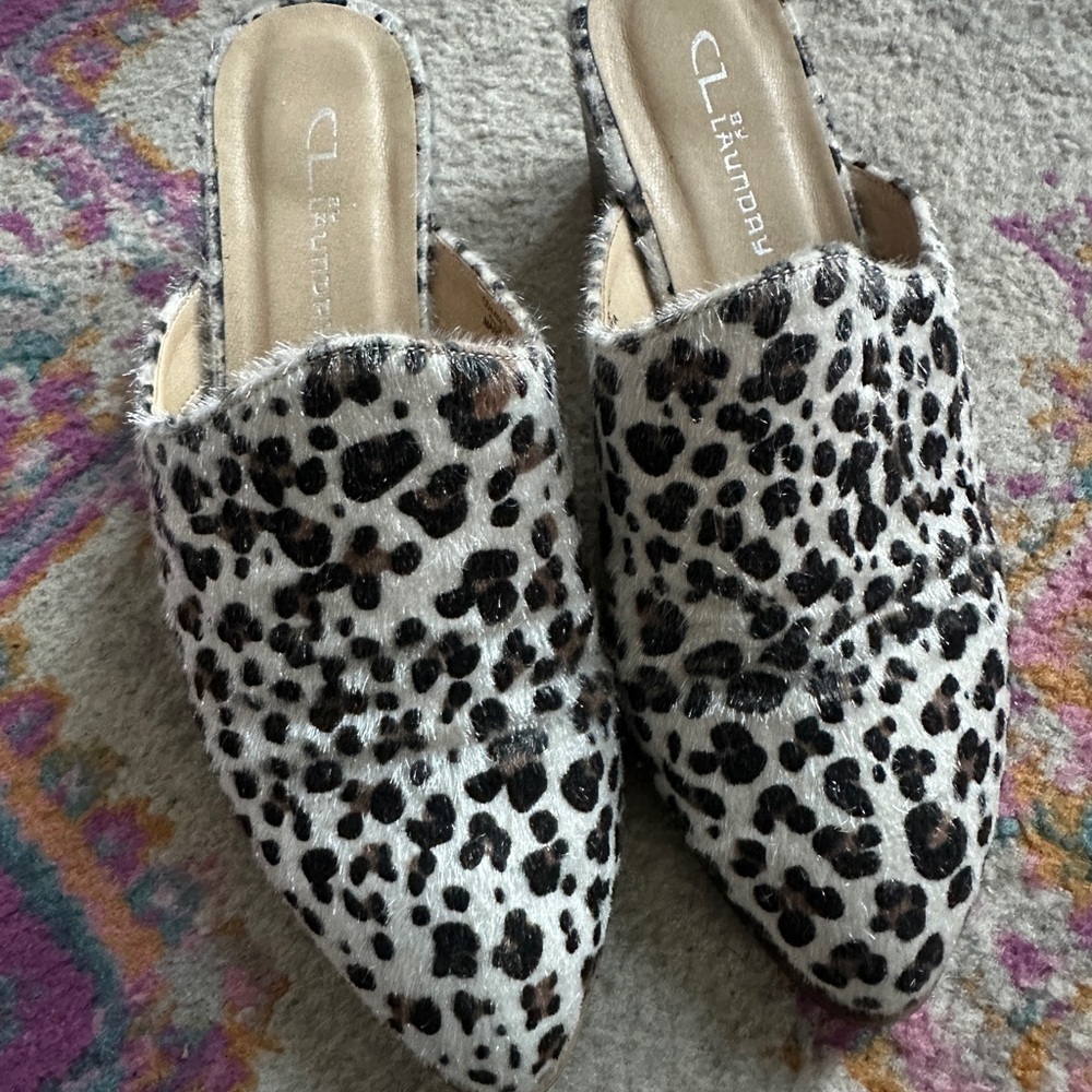 Leopard Print with Calf Hair Texture Women's Mules Size 7.5